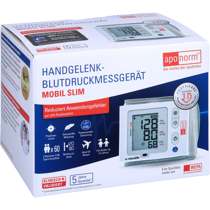 Aponorm Handgelenk Blutdruckmessgerät Mobil Slim, 1 St. Blutdruckmessgerät