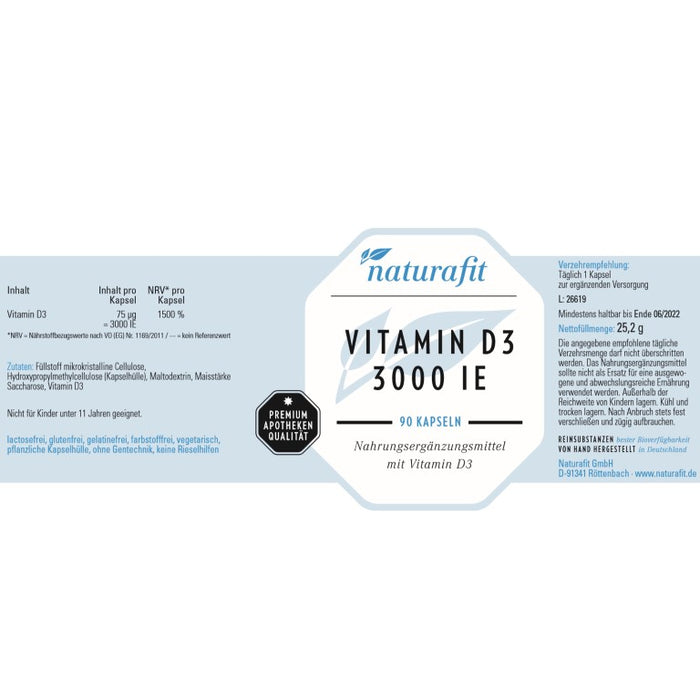 naturafit Vitamin D3 3000 IE Kapseln, 90 St. Kapseln