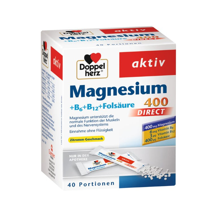Doppelherz aktiv Magnesium 400 + B6 + B12 + Folsäure Direktgranulat mit Zitronen-Geschmack, 40 St. Beutel