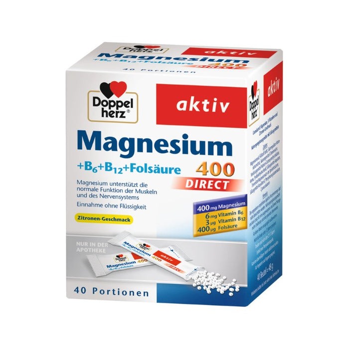 Doppelherz aktiv Magnesium 400 + B6 + B12 + Folsäure Direktgranulat mit Zitronen-Geschmack, 40 St. Beutel