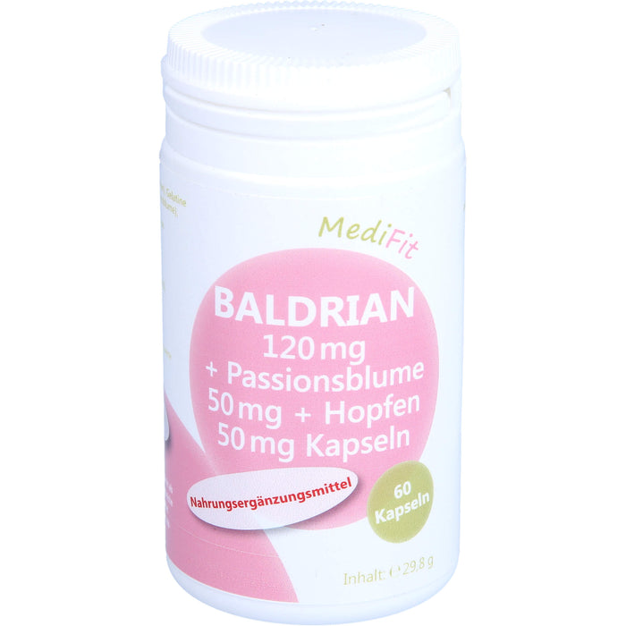 MediFit Baldrian 120 mg Kapseln mit Passionsblume und Hopfen, 60 St. Kapseln