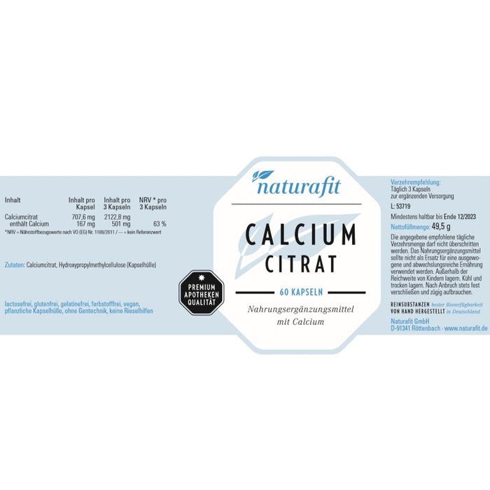 naturafit Calcium Citrat Kapseln, 60 St. Kapseln