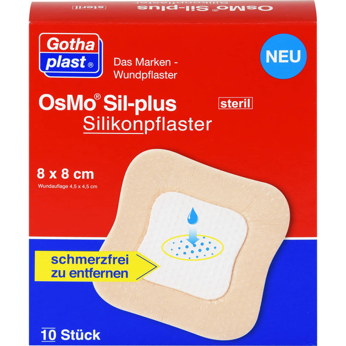 OsMo Sil-plus Silikonpflaster 8X8cm steril, 10 St PFL