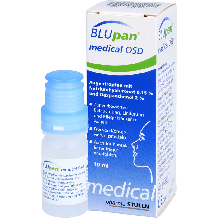 BLUpan medical OSD Augentropfen zur Befeuchtung, Linderung und Pflege trockener Augen, 10 ml Lösung