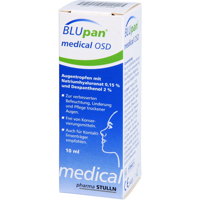 BLUpan medical OSD Augentropfen zur Befeuchtung, Linderung und Pflege trockener Augen, 10 ml Lösung