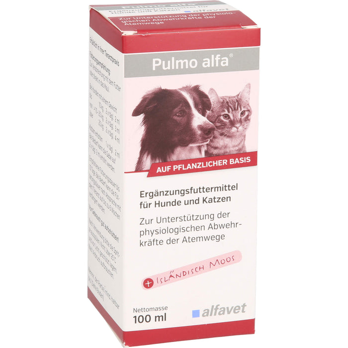 Pulmo alfa Lösung zur Unterstützung der physiologischen Abwehrkräfte der Atemwege für Hunde und Katzen, 100 ml Lösung