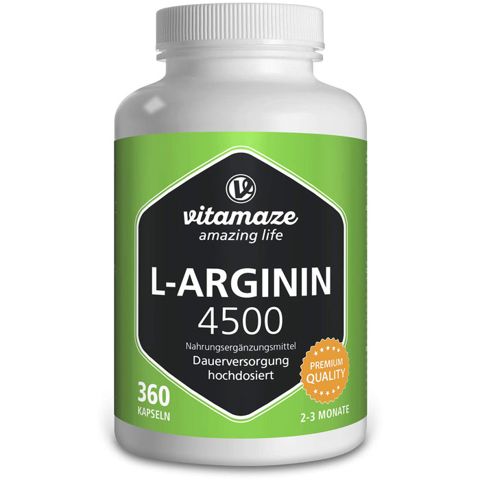 vitamaze L-Arginin hochdosiert 4,500 mg Kapseln, 360 St. Kapseln