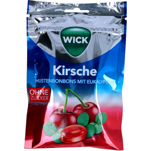 WICK Hustenbonbons Wildkirsche & Eukalyptus ohne Zucker Beutel, 72 g Bonbons