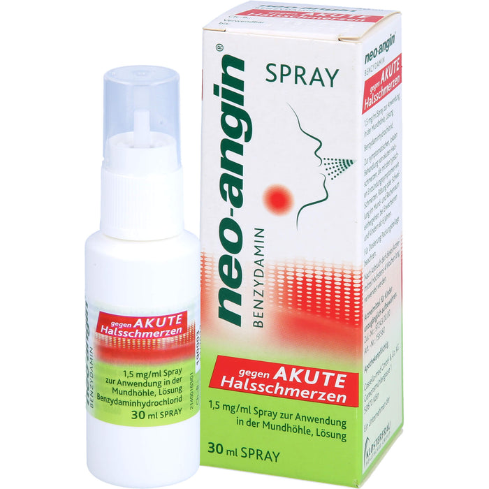 neo-angin  Benzydamin gegen akute Halsschmerzen, 1,5 mg/ml Spray zur Anwendung in der Mundhöhle, Lösung, 30 ml Lösung