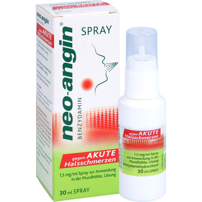 neo-angin  Benzydamin gegen akute Halsschmerzen, 1,5 mg/ml Spray zur Anwendung in der Mundhöhle, Lösung, 30 ml Lösung