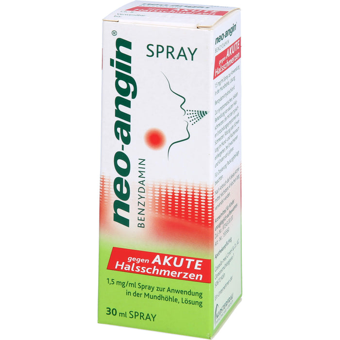 neo-angin  Benzydamin gegen akute Halsschmerzen, 1,5 mg/ml Spray zur Anwendung in der Mundhöhle, Lösung, 30 ml Lösung
