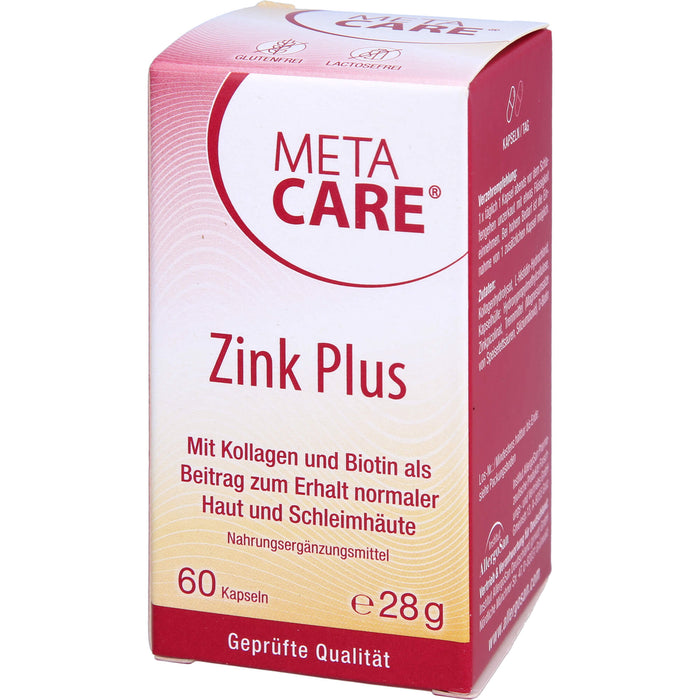 Meta Care Zink+ Kapseln zum Erhalt normaler Haur und Schleimhäute, 60 St. Kapseln