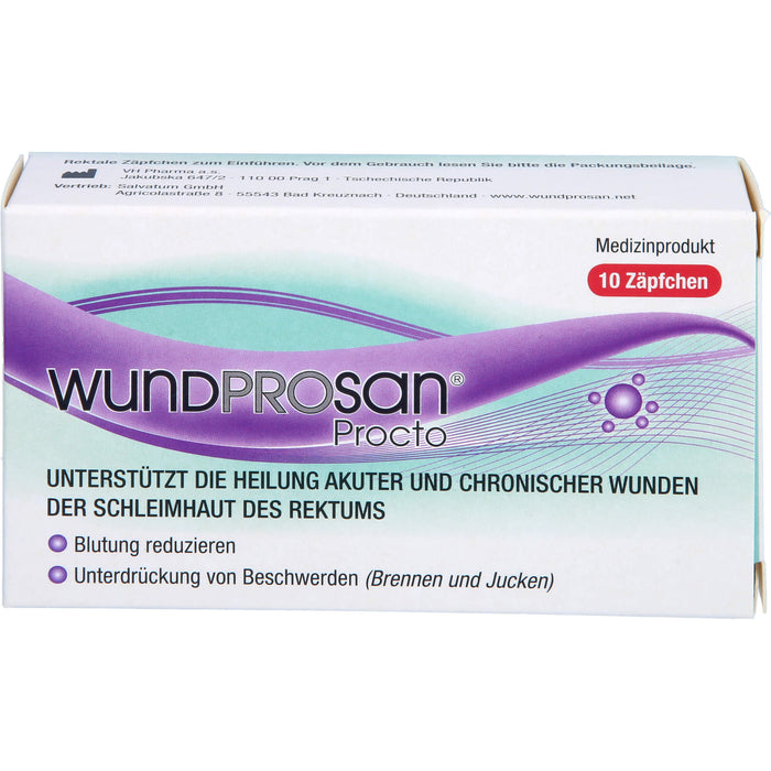 Wundprosan Procto Zäpfchen reduziert Blutungen und lindert Schmerzen bei Analfissuren, Analrhagaden und Hämorrohoiden, 10 St. Zäpfchen