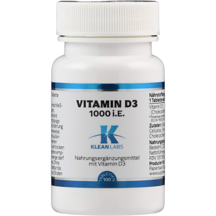 Vitamin D 1000 i.E. KLEAN LABS, 100 St. Tabletten