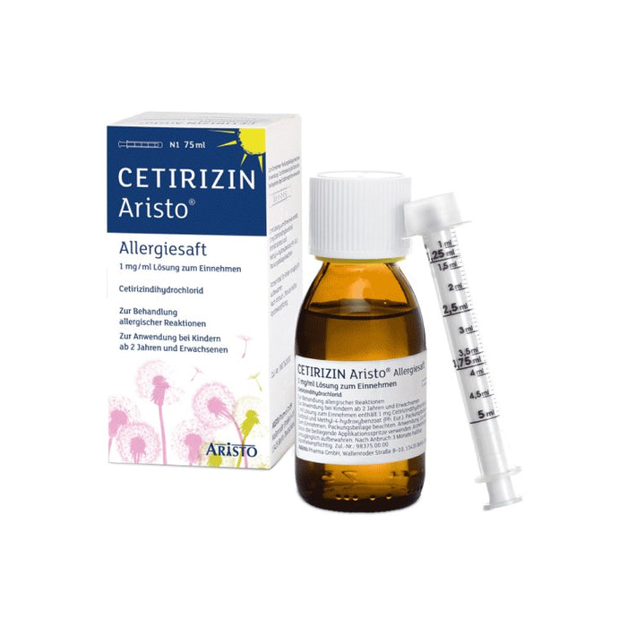 Cetirizin Aristo Allergiesaft 1 mg / ml zur Behandlung allergischer Reaktionen, 75 ml Lösung