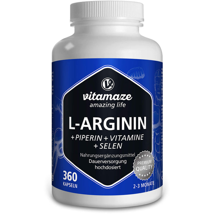 L-Arginin 750 mg + Piperin + Vitamine, 360 St KAP