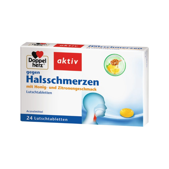 Doppelherz aktiv Lutschtabletten gegen Halsschmerzen mit Honig- und Zitronengeschmack, 24 St. Tabletten