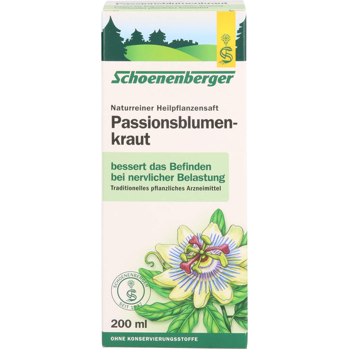 Schoenenberger naturreiner Heilpflanzensaft Passionsblumenkraut bessert das Befinden nach nervlicher Belastung, 200 ml Lösung