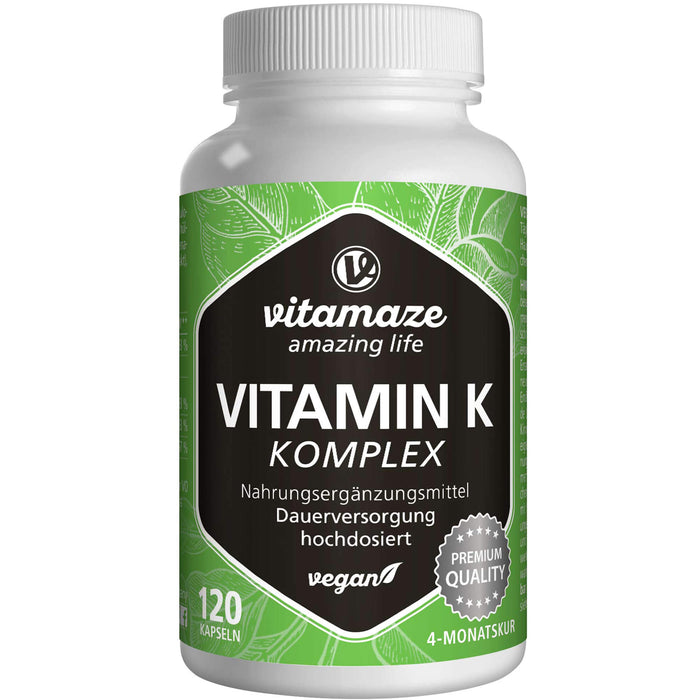 Vitamaze Vitamin K Komplex hochdosiert vegane Kapseln, 120 St. Kapseln