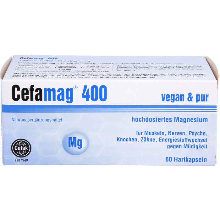 Cefamag 400 Kapseln für Muskeln, Nerven, Psyche, Knochen, Zähne und Energiestoffwechsel gegen Müdigkeit, 60 St. Kapseln