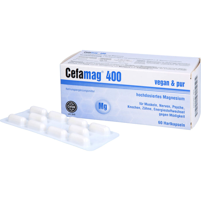 Cefamag 400 Kapseln für Muskeln, Nerven, Psyche, Knochen, Zähne und Energiestoffwechsel gegen Müdigkeit, 60 St. Kapseln