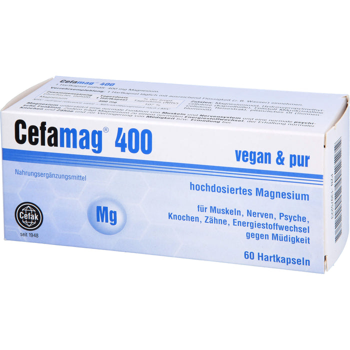Cefamag 400 Kapseln für Muskeln, Nerven, Psyche, Knochen, Zähne und Energiestoffwechsel gegen Müdigkeit, 60 St. Kapseln