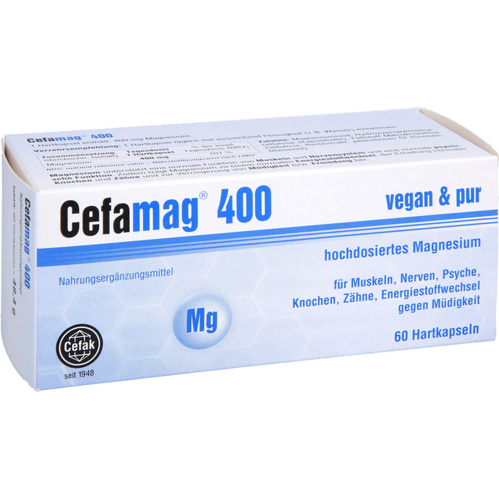 Cefamag 400 Kapseln für Muskeln, Nerven, Psyche, Knochen, Zähne und Energiestoffwechsel gegen Müdigkeit, 60 St. Kapseln