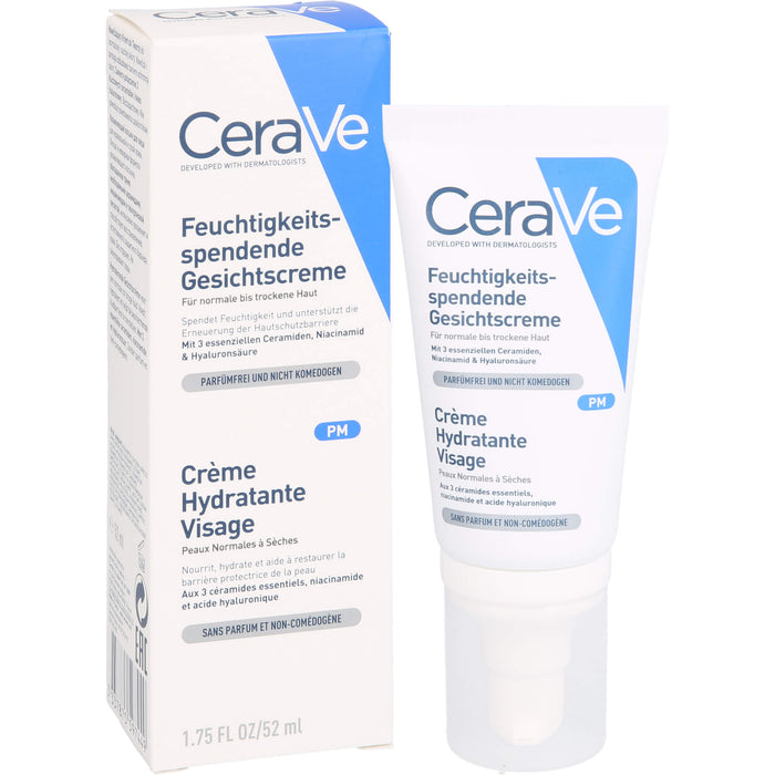 CeraVe feuchtigkeitsspendende Gesichtscreme für normale bis trockene Haut, 52 ml Creme