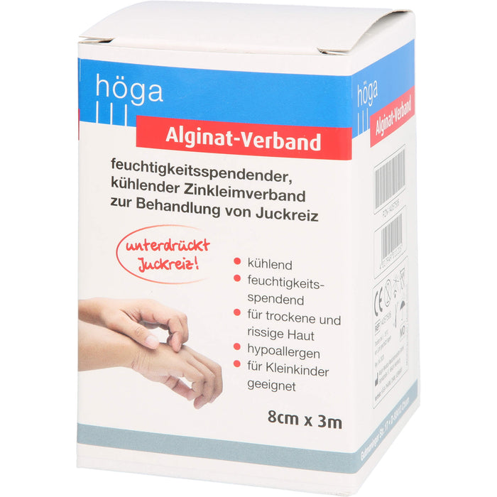 Höga Alginat-Verband 8 cm x 3 m kühlender Zinkleimverband, 1 St. Verband