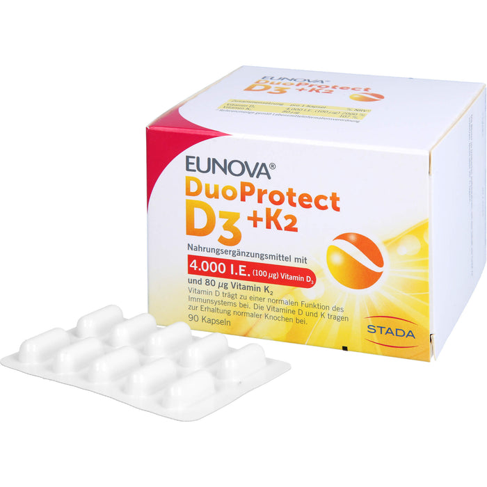 EUNOVA DuoProtect D3 + K2 4000 IE / 80 UG fürs Immunsystems & Erhaltung normaler Knochen, 90 St. Kapseln