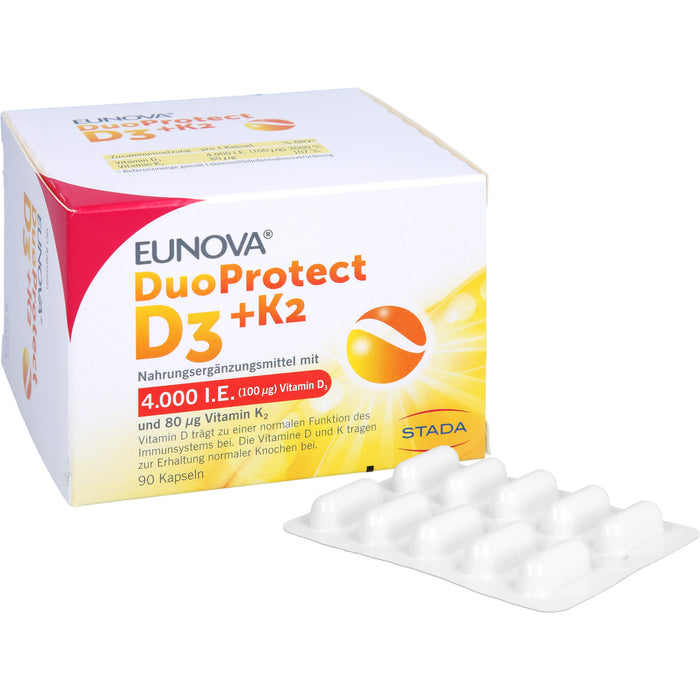 EUNOVA DuoProtect D3 + K2 4000 IE / 80 UG fürs Immunsystems & Erhaltung normaler Knochen, 90 St. Kapseln