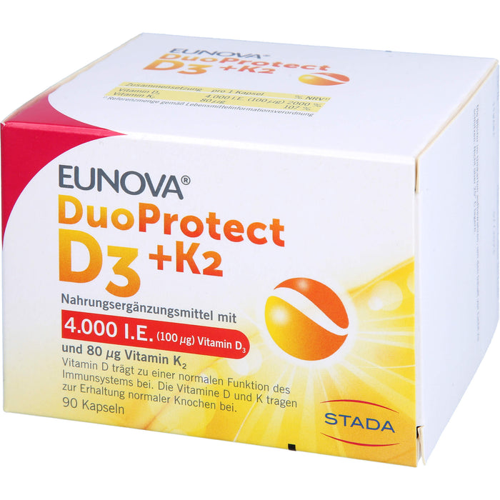 EUNOVA DuoProtect D3 + K2 4000 IE / 80 UG fürs Immunsystems & Erhaltung normaler Knochen, 90 St. Kapseln