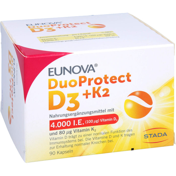 EUNOVA DuoProtect D3 + K2 4000 IE / 80 UG fürs Immunsystems & Erhaltung normaler Knochen, 90 St. Kapseln