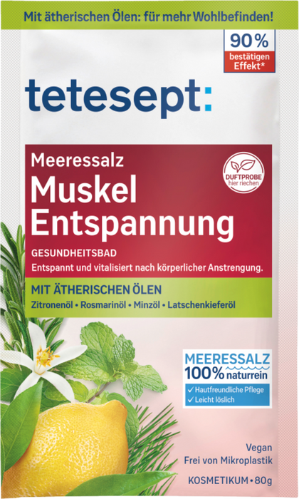 Tetesept Meeressalz Gesundheitsbad zur Muskel Entspannung, 80 g Pulver