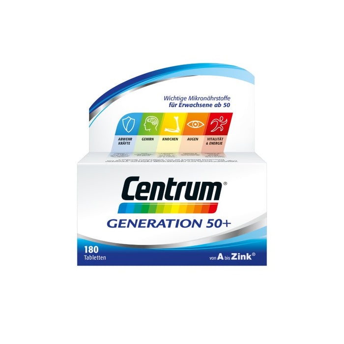 Centrum Generation 50+ Tabletten ergänzt die Ernährung sinnvoll mit Vitaminen, Mineralstoffen und Spurenelementen, 180 St. Tabletten