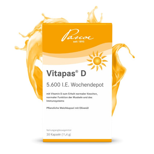 Vitapas D 5600 I.E. Wochendepot Kapseln zum Erhalt normaler Knochen, normaler Funktion der Muskeln und des Immunsystems, 30 St. Kapseln