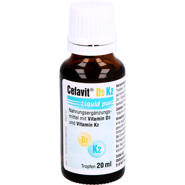 Cefavit D3 K2 Liquid pur Tropfen für Knochen und Muskeln, 20 ml Lösung