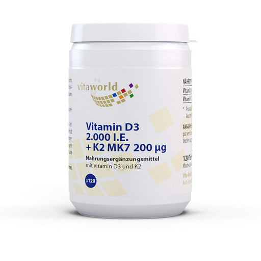 Vitaworld Vitamin D3 2.000 I.E. + K2 MK7 200 µg Tabletten, 120 St. Tabletten