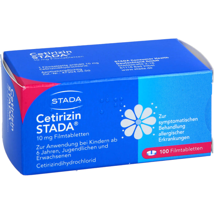 Cetirizin STADA 10 mg Filmtabletten zur symptomatischen Behandlung allergischer Erkrankungen, 100 St. Tabletten