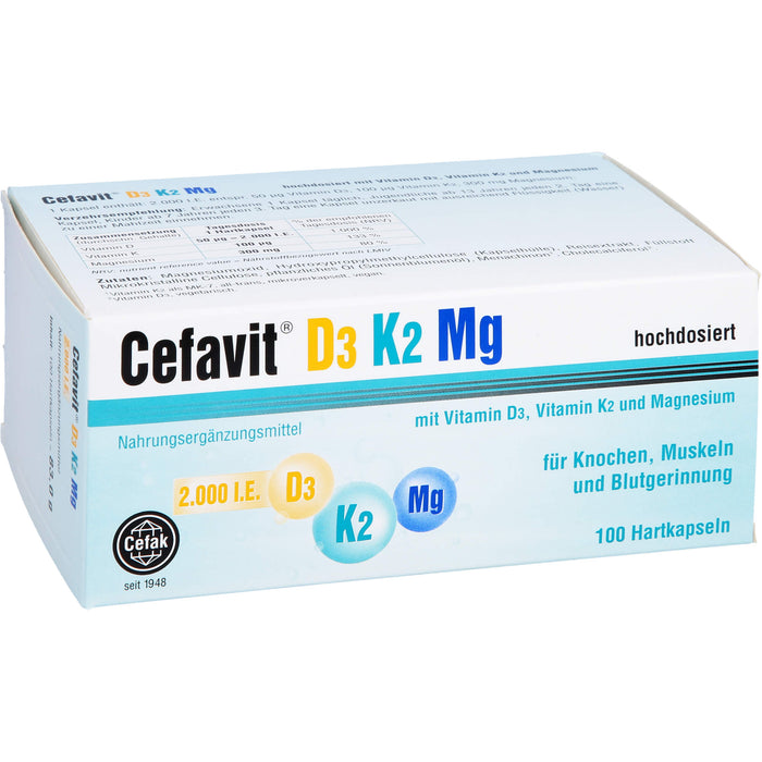Cefavit 2000 I.E. D3 K2 Mg Kapseln für Knochen und Muskeln, 100 St. Kapseln