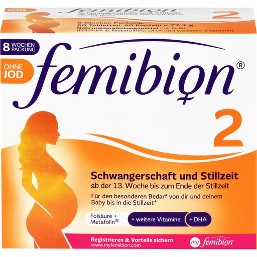 Femibion 2 Schwangerschaft und Stillzeit ohne Jod Tabletten und Kapseln, 60 St. Tagesportionen