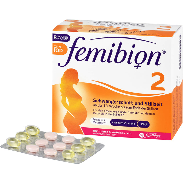 Femibion 2 Schwangerschaft und Stillzeit ohne Jod Tabletten und Kapseln, 60 St. Tagesportionen