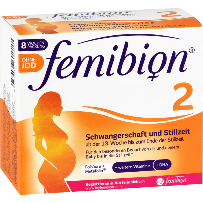 Femibion 2 Schwangerschaft und Stillzeit ohne Jod Tabletten und Kapseln, 60 St. Tagesportionen