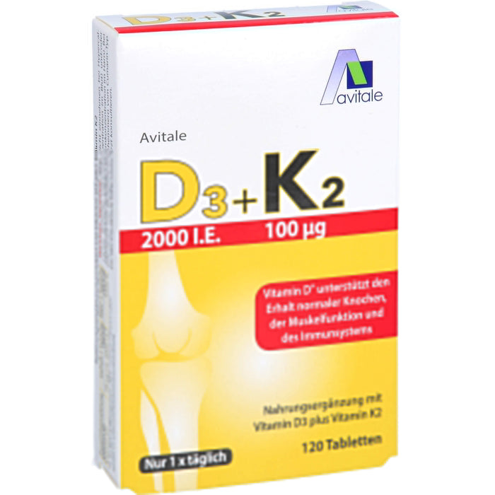 Avitale 2000 I.E. Vitamin D3 + K2 Tabletten unterstützt den Erhalt normaler Knochen, 120 St. Tabletten