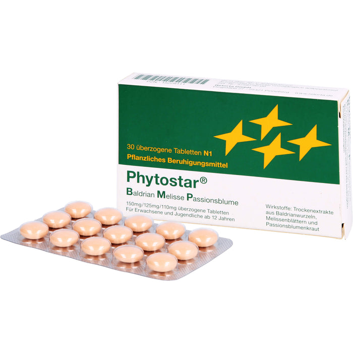 Phytostar Baldrian Melisse Passionsblume 150/125/110mg Tabletten pflanzliches Beruhigungsmittel, 30 St. Tabletten