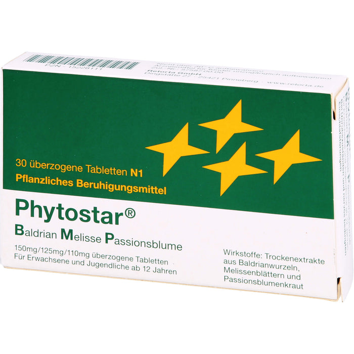 Phytostar Baldrian Melisse Passionsblume 150/125/110mg Tabletten pflanzliches Beruhigungsmittel, 30 St. Tabletten