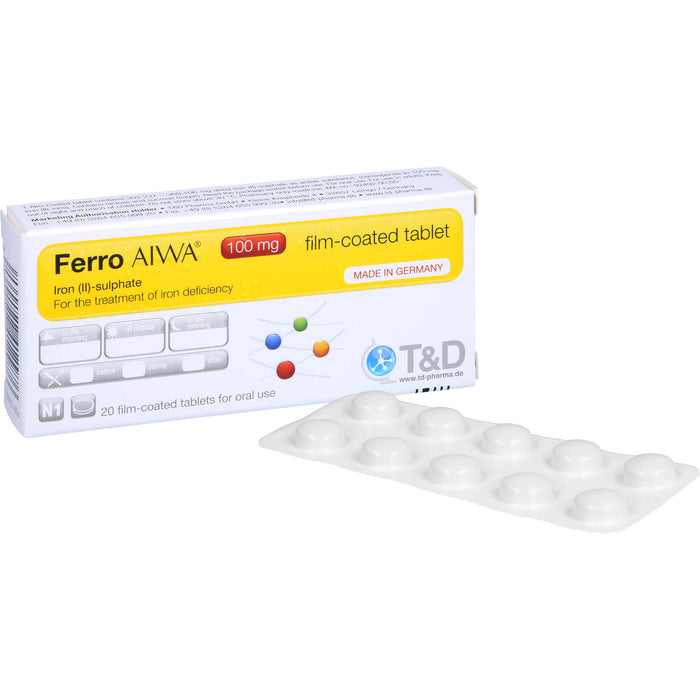 Ferro AIWA 100 mg Filmtabletten zur Behandlung von Eisenmangelzuständen, 20 St. Tabletten