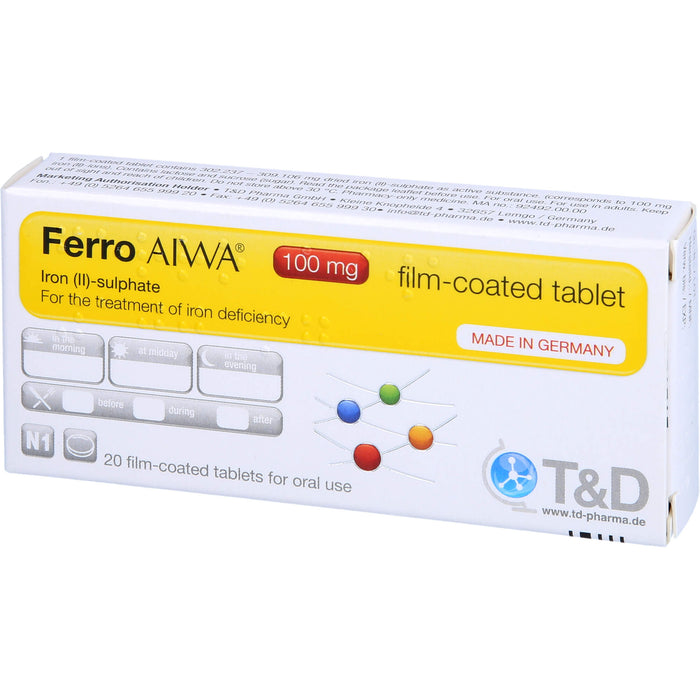 Ferro AIWA 100 mg Filmtabletten zur Behandlung von Eisenmangelzuständen, 20 St. Tabletten