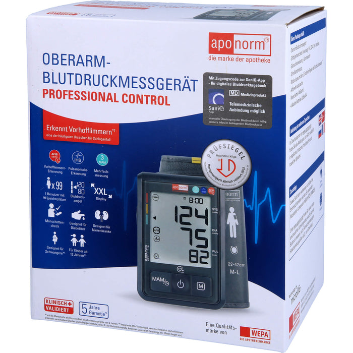 Aponorm Professional Control Blutdruckmessgerät speziell zur Erkennung von Vorhofflimmern, 1 St. Blutdruckmessgerät