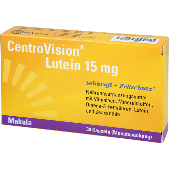 CentroVision Lutein 15 mg Kapseln für Sehkraft und Zellschutz, 30 St. Kapseln